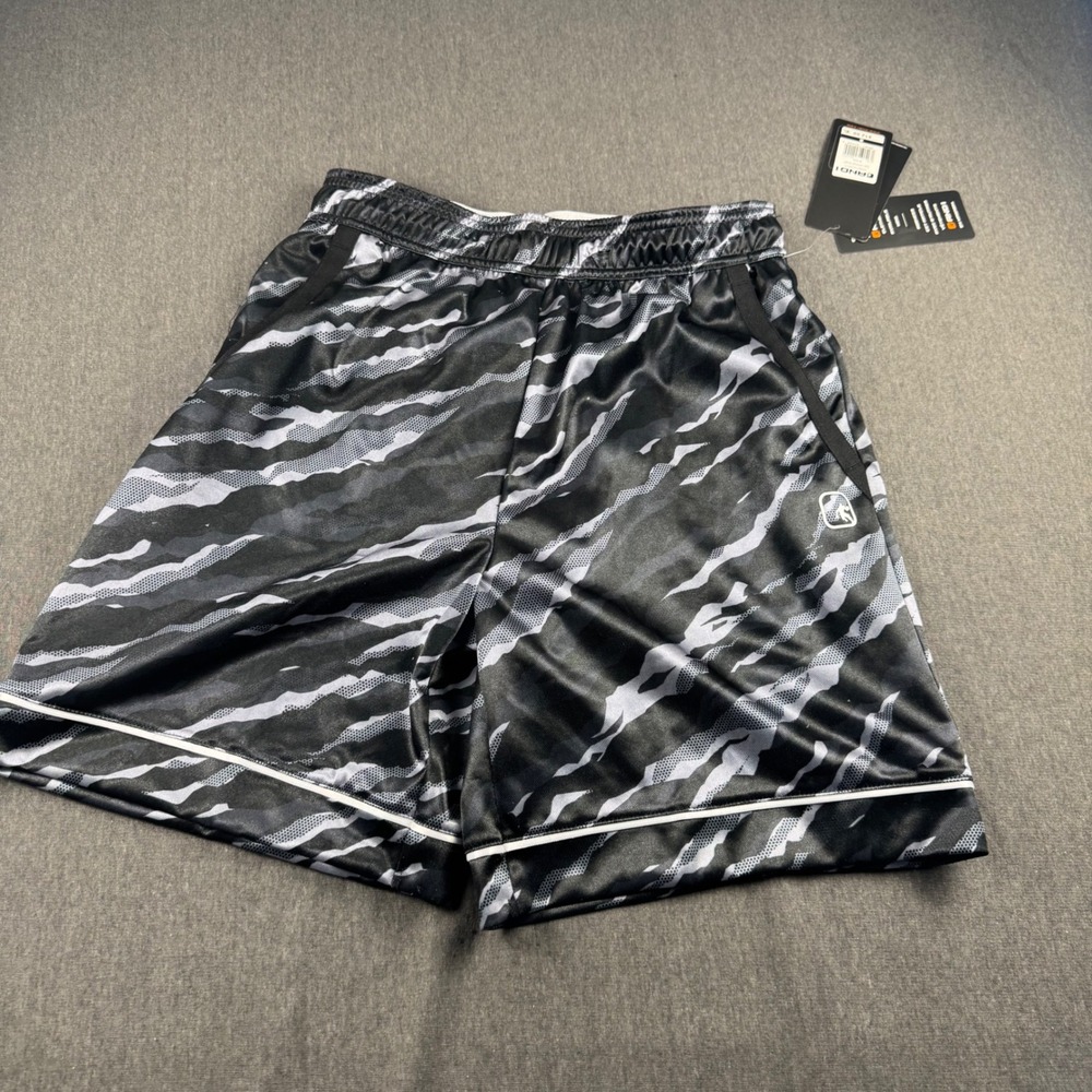 AND1 Boys Offense Basketball Shorts Grey Black Tiger Camo Size S ANM241SH06013‎